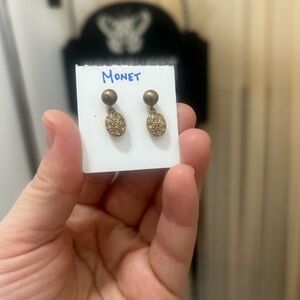 Vintage Monet Gold Textured Drop Earrings